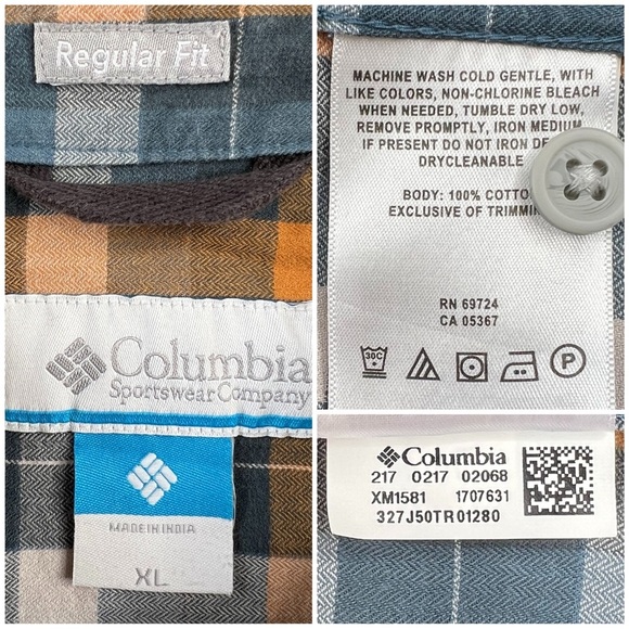 Columbia Shirt Plaid Hardy Ridge Long Sleeve Regular Fit Blue Orange XL 1707631 - Picture 6 of 13